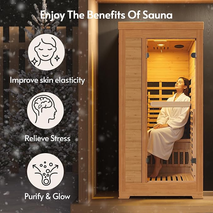 Infrared Sauna at Home 1-2 Person with 7 Color Full Spectrum, Low EMF 1745W Fast Heating Canadian Hemlock Wood Sauna, Indoor Dry Sauna with Music Speakers for Home, Gym (3Lx3.3Wx6.3H Ft)