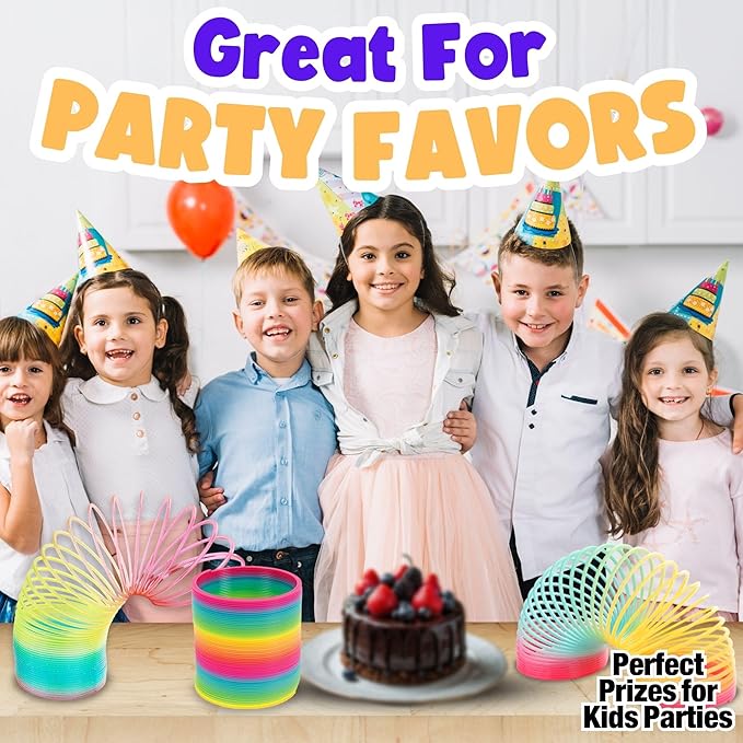 Liberty Imports 6 Pack: Large Magic Rainbow Coil Springs - 4" Classic Plastic Neon Plastic Walking Spring Toy, Bulk Kids Novelty Party Favor Supplies