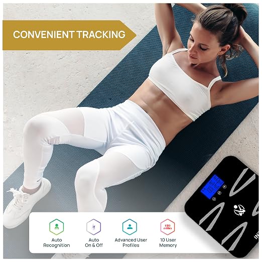 INEVIFIT Body-Analyzer Scale, Highly Accurate Digital Bathroom Body Composition Analyzer, Measures Weight, Body Fat, Water, Muscle, BMI, Visceral Levels & Bone Mass for 10 Users. Includes Batteries
