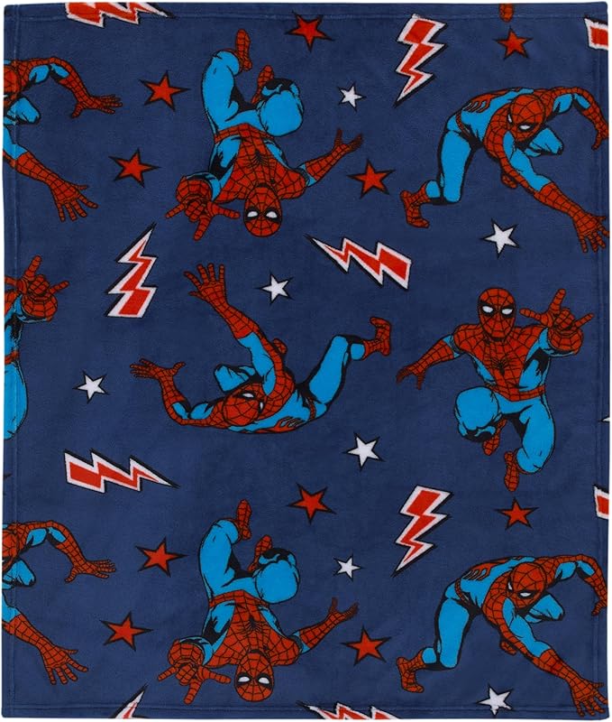 Marvel Spiderman Blue, Red and White Super Soft Plush Baby Blanket