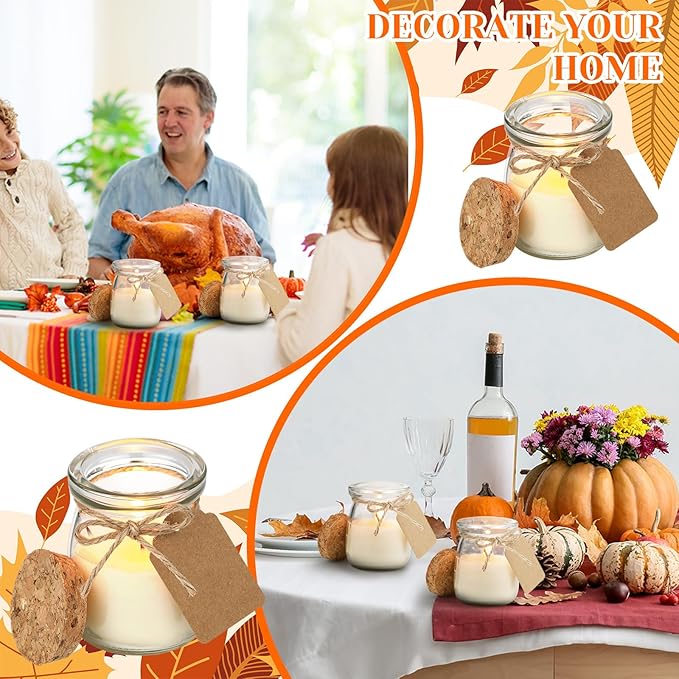 MTLEE 24 Pcs Fall Jar Candles Holiday Candle Gifts Natural Wax Jar with DIY Tag Cards Gift for Halloween Thanksgiving Party Favor Home Supply Decor, Scents of Pumpkin Cake/Apple/Syrup/Ginger Pumpkin