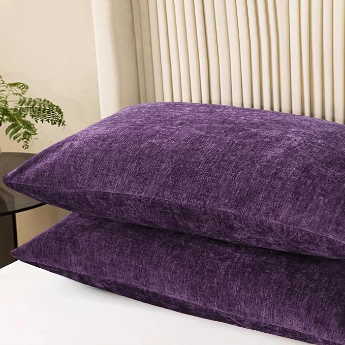 CaliTime Decorative Standard Throw Pillow Covers 26 X 20 Inches Plum Purple | Pack of 2, Cozy Chenille Cushion Cases for Sofa Bed Living Room Farmhouse Home