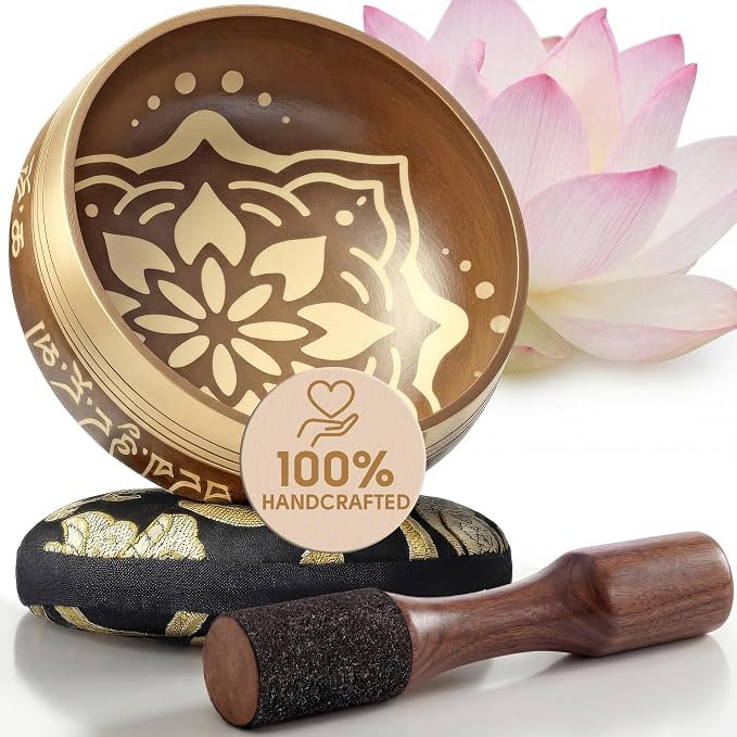 Silent Mind Tibetan Singing Bowl Set – Easy to Play & Beginner Friendly Meditation Bowl with Cushion & Mallet | Stress Relief & Mindfulness | Gift-Ready