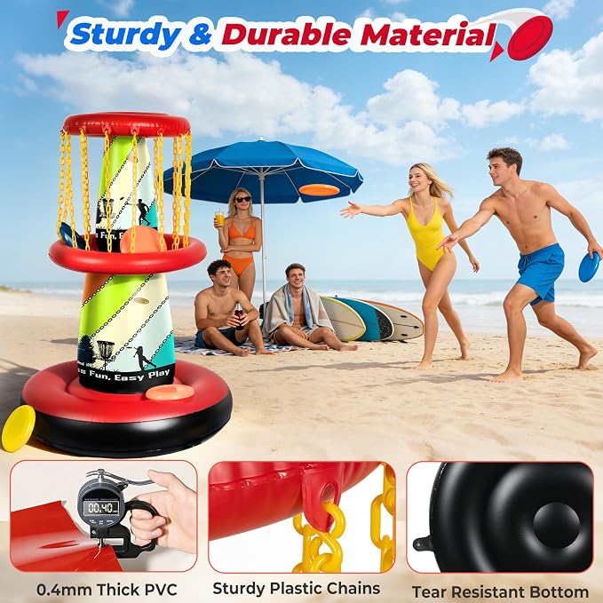 EKEPE Inflatable Disc Golf Basket - Inflatable Throwing Game for Kids and Adults, Portable Disc Golf Target Set with 6pcs Disc Golf Disc and Carry Bag for Backyard, Indoor or Outdoor