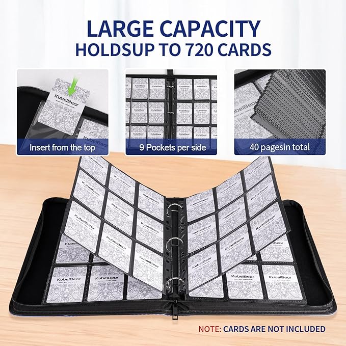 Card Binder – 720 Capacity, Zippered Trading Card Holder for MTG, Sports & Collectible Cards – Acid-Free, Durable & Travel-Friendly Storage (White, 9 Pocket)