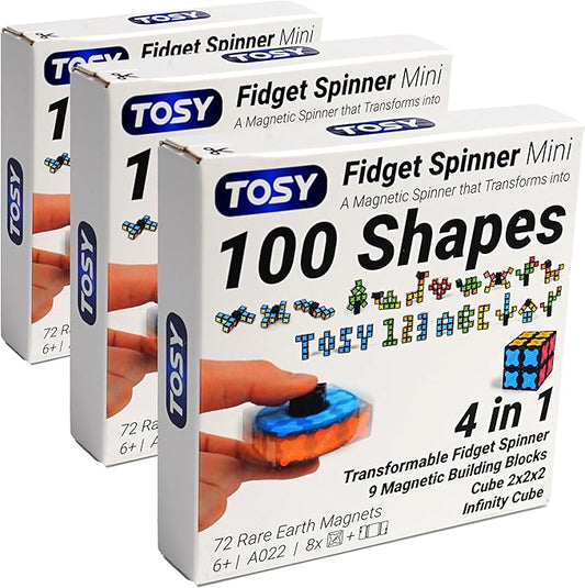 TOSY Magnet Fidget Spinner Mini - 8 Blocks, 3 in 1 Toy: Transformable Fidget Spinner, Infinity Cube, 2x2 Puzzle Cube, Stress Relief, STEM Magnet Tiles Birthday Gift for Kids/Boys/Girls/Adults, 2-Pack