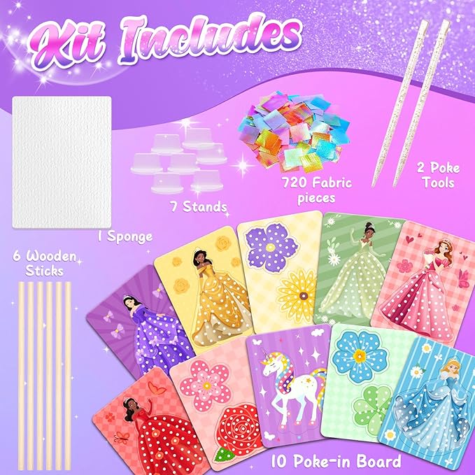 ZOOI Poke Art Kits, Arts and Crafts for Kids Girls Ages 8-12, Pretty Pretty Princess Game, Poke in Crafts for Girls 8-12, Birthday Gifts for 4, 5, 6, 7, 8 Year Old Girl Toys Age 6-8 Art Kits