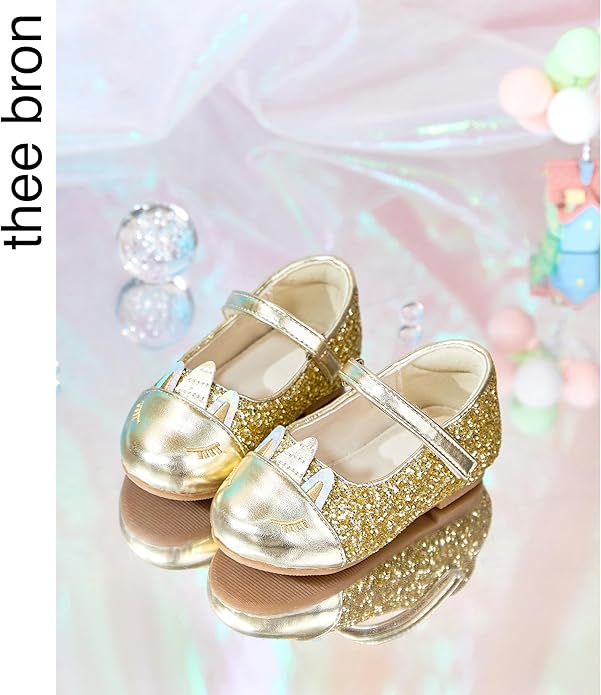 THEE BRON Mary Jane Ballet Flats - Girls' Dress Shoes with Hook & Loop Closure