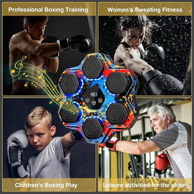 Music Boxing Machine, Interactive Punching Trainer with Boxing Gloves, Large Size Wall Mounted Electronic Boxing Target for Adult Kids, 9 Modes & 9 Speeds