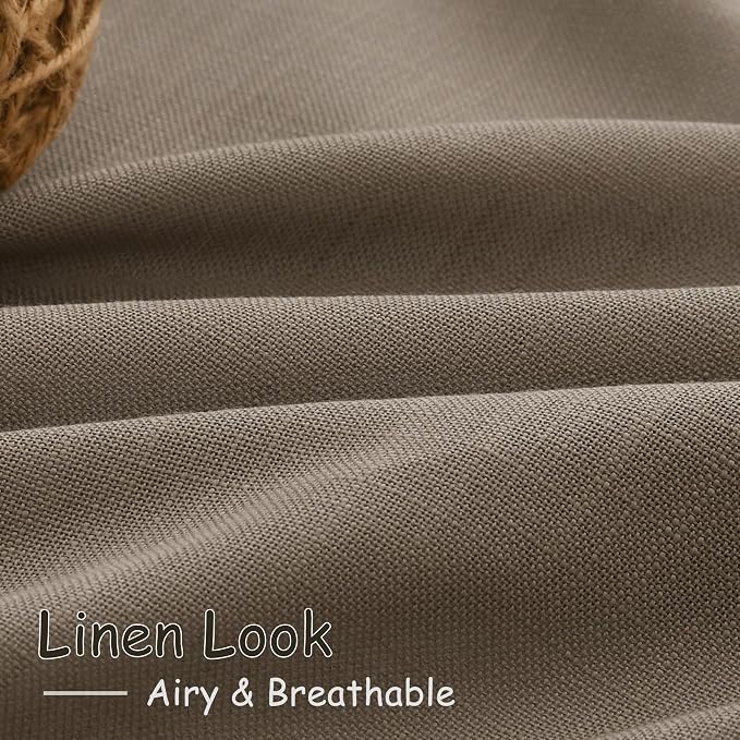 Dark Taupe Flax Linen Curtains 90 Inches Long for Bedroom 2 Panels Back Tab Loop Pocket Privacy Neutral Semi Sheer Curtains Country Rustic Farmhouse Light Filtering Drapes for Living Room 40x90
