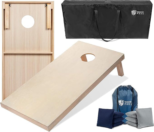 Tailgating Pros Cornhole Boards - 4'x2' & 3'x2' Cornhole Game w/Carrying Case & Set of 8 Corn Hole Bags - 150+ Color Combos! Optional LED Lights