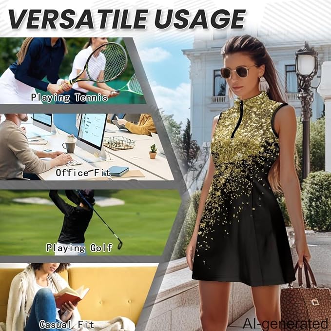 Golf Dress Tennis Dresses for Women with Built in Shorts and Pockets Sleeveless Athletic Dress Workout Dress