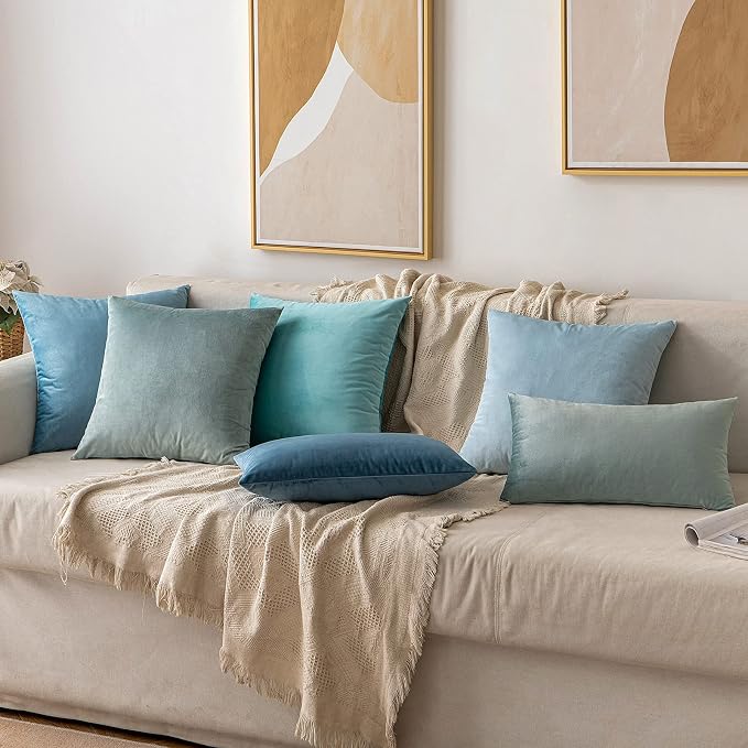 MIULEE Velvet Throw Pillow Covers 20x20 Inch Pack of 2 Aqua Haze | Soft Solid Decorative Pillow Covers, Modern Luxury Home Decor, for Couch Chair Sofa Bedroom Livingroom
