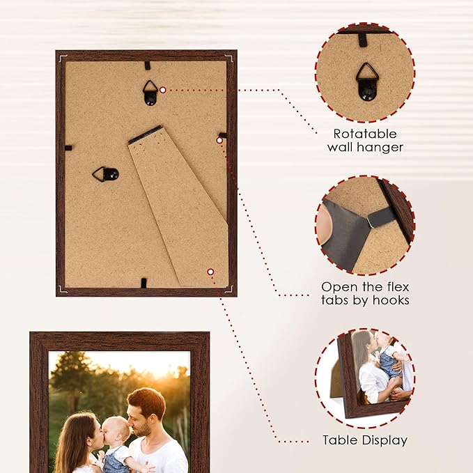 4x6 Picture Frame Set of 2, Photo Frame 4x6 with HD Plexiglass, Brown Picture Frames Collage for Tabletop or Wall Display
