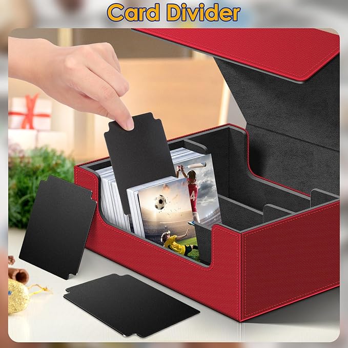 Homthy 1800+ Card Deck Case for Trading Cards, Leather Magnetic Closure Commander Card Storage Box Magic Card Holders Fit for MTG TCG and Sport Cards (Red)