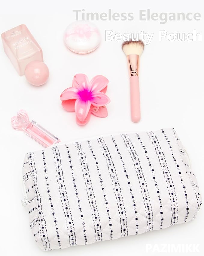 PAZIMIIK Small Quilted Makeup Bag,Zipper Cosmetic Pouch,Little Star | Lightweight Cosmetic Bag Organizer for Women,Purse Storage Holds Makeup,Toiletries,Skincare,Beauty Essentials,Travel Items