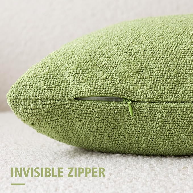 Foindtower Set of 2, Decorative Textured Boucle Throw Pillow Covers Accent Solid Pillow Cases Neutral Soft Couch Cushion Case for Chair Sofa Bedroom Living Room Home Decor 26x26 Inch Lime Green