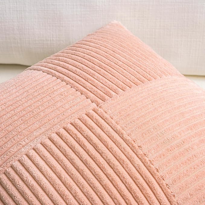 Fancy Homi 2 Packs Peach Lumbar Decorative Throw Pillow Covers 16x32 Inch for Living Room Couch Bed Sofa, Rustic Farmhouse Boho Home Decor, Soft Striped Corduroy Rectangle Accent Cushion Case 40x80 cm