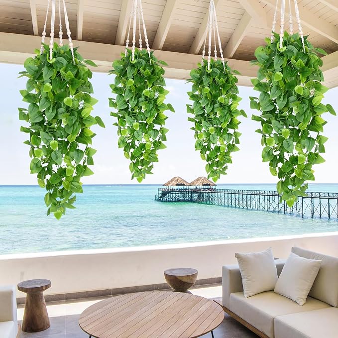 Waipfaru Fake Hanging Plants, 8Pcs Faux Ivy Pothos Vines Greenery | UV Resistant Faux Outdoor Plants Ivy Vines for Modern Boho Patio Outdoor Indoor Party Wall Porch Gazebo Aesthetic Decor