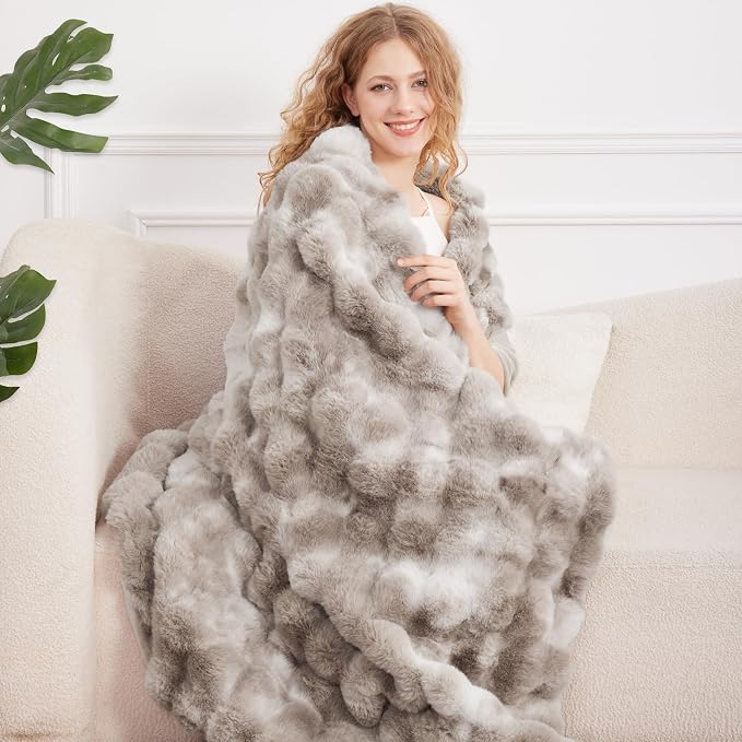 Comelady Soft Fluffy Faux Fur Throw Blanket 60"x80", Bubble Plush Texture | Tie-dye Brown Thick Fuzzy Blanket, No-Shedding, Aesthetic & Cozy for Couch Bed Room Decor, Warm Gift for Women Men