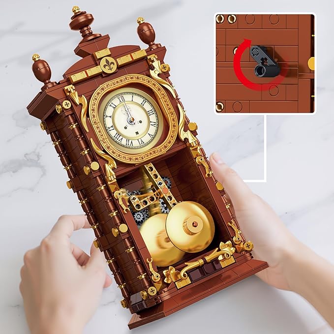 Vintage Retro Swing Clock Building Set, Pendulum Clocks Building Block Toys with Functional Mechanical Model Kit Compatible with Lego, Home Decor Gift for Adults Teens 14+ (751 PCS)