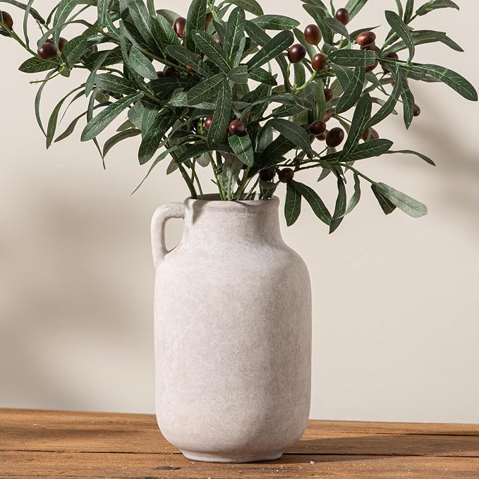 Vanselia Ceramic Flower Vase Home Table Decor Living Room Farmhouse 9.7 in | Large Tall White Rustic Decorative Flowers Vases Plant Modern Decoration for Kitchen Shelf Coffee Dining Centerpieces Desk