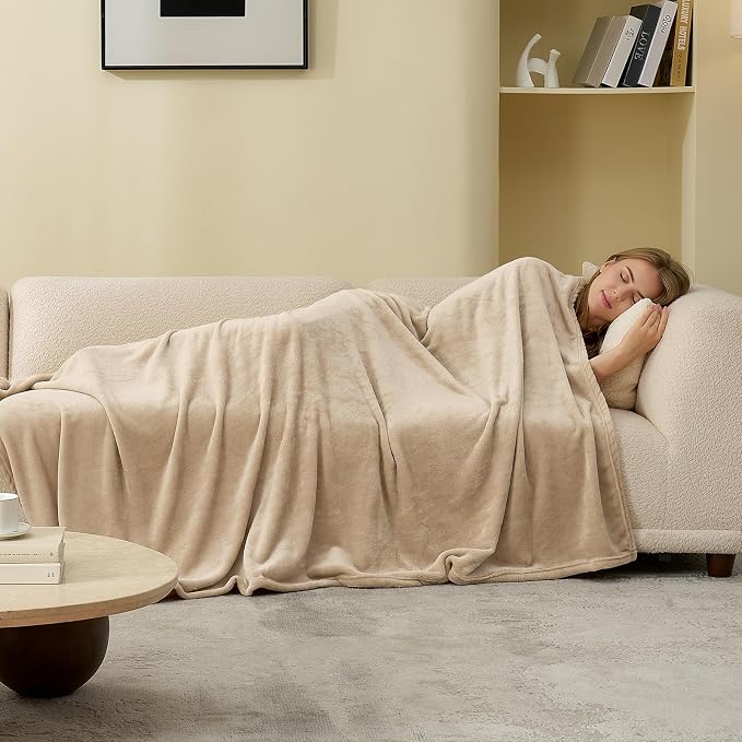 Hansleep King Light Camel Fleece Blanket, Soft Flannel Bed Blanket | Fuzzy Cozy Blanket 90x108 Inches, Multi-use for Bed, Sofa, Couch, Travel, Camping, All Season Warm Lightweight Cover