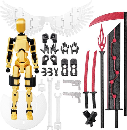 (Assembly Completed Dummy 20 Action Figure, 8.1 inches， Strong Magnetic Accessories， 8 Types of Weapons 3D Printed Robot Multi-Jointed Movable, Spider Ninja Series (Bright Gold)