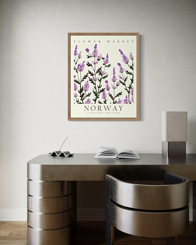 Norway Flower Market Art Print Poster, Wall Art Floral Painting Botanical Decor for Bedroom, Kitchen, Bathroom Livingroom Decoration 82B (Norway, 10"L x 8"W, Wood Frame)