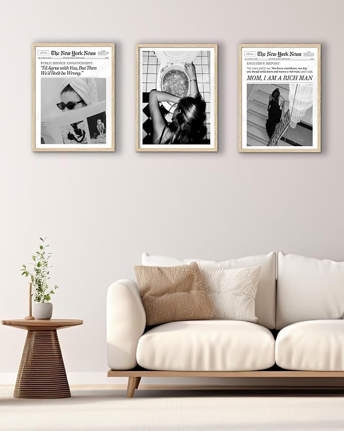 EcoHest 12x16 in Mom I Am a Rich Man Newspaper Framed Wall Art | Natural Oak Wood Frame, Canvas Wall Art, Girly Fashion Magazine Decor for Bedroom, Apartment, Dorm Room, College Room, 1Pack