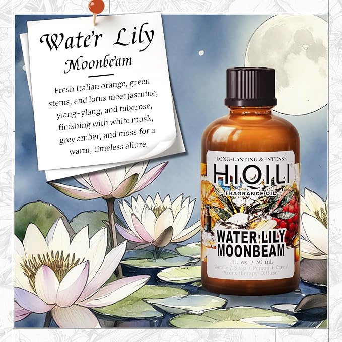HIQILI Water Lily Moonbeam Fragrance Oil for Diffuser, Candle & Soap Making | Elegant Floral Scent For DIY Crafts, Long-Lasting Fragrance, Ideal For Diffuser, Candles & Soap - 30mL / 1 Fl Oz