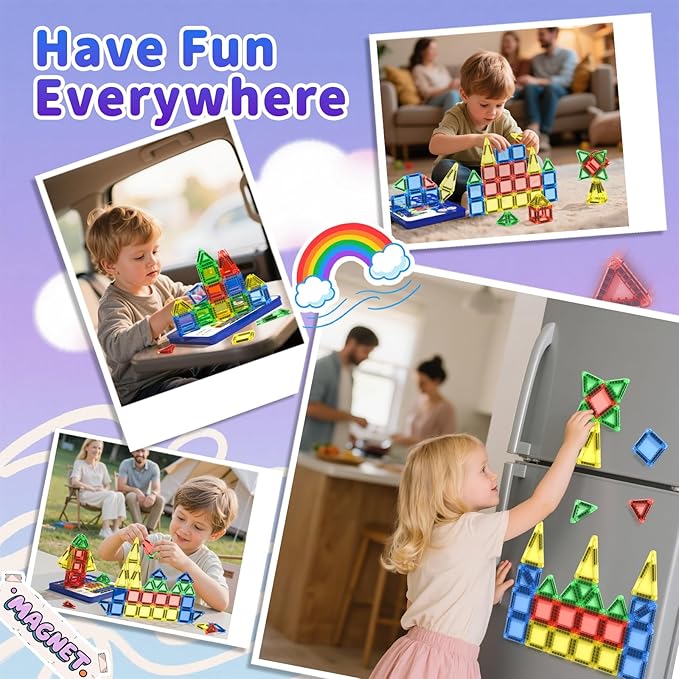 Travel Mini Magnetic Tiles 40 PCS, STEM Toys Magnetic Building Toys for Kids Ages 4-8 with Iron Case, Blocks Building Preschool Learning Sensory Montessori Toys for 3+ Year Old Boys and Girls