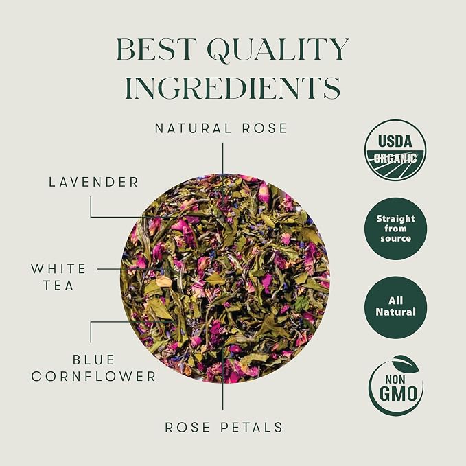 Luxmi Estates Lavender Valley Lavender Tea (25 Tea Bags) Low Caffeine Tea Bags For Relaxing, Calming, and Stress Relief, With Darjeeling Makaibari White Tea