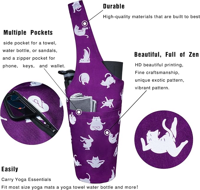 Yoga Mat Bag - Long Tote with Pockets - Holds More Yoga Accessories - Yoga Bag Fit Most Size Mats - Yoga Mat Carrier