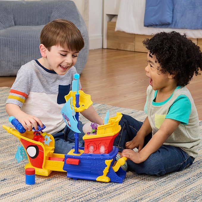 SPIDEY AND HIS AMAZING FRIENDS Marvel Water-Webs Webs Ahoy Bubble Pirate Ship Toy, 3-Inch Action Figures & Boat Playset, Super Hero Toys, 3+ Years