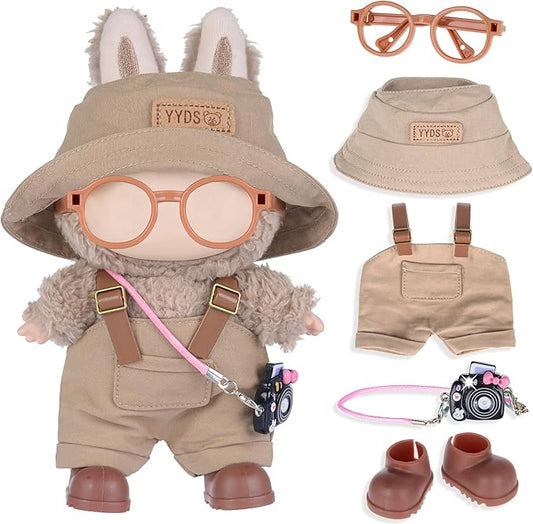 iBayda 17cm Fashion Doll Clothes & Accessories Set Include: Hat, Overall, Shoes, Glasses and Bag- Cute Clothes for Dress up Unique Style (Doll Not Included), Army Green