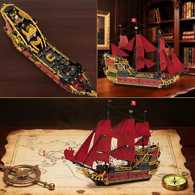 Reobrix Revenge Pirate Ship Building Block Set, 5666+ Pieces Historical Model Kit 66049, Collectible Sailing Ship Boat Construction Toy, Christmas Birthday Gifts for Adults and Kids