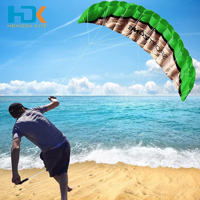 HENGDA KITE 2.5m Dual Line Stunt Parafoil Kites Soft Stunt Kite for Beach Blue with Flying Tool