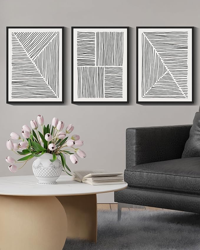 Drsoum Mid-Century Modern Framed Wall Art Minimalist Abstract Boho Black Line Wall Decor Geometric Artwork Kitchen Dining Room 11x14in Black Framed