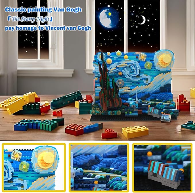 The Starry Night Toy Building Sets,DIY Building Blocks Van Gogh Starry Sky World Painting,Small Particles Children's Educational Assemble 3D Model,Stacking Blocks for Children and Adults