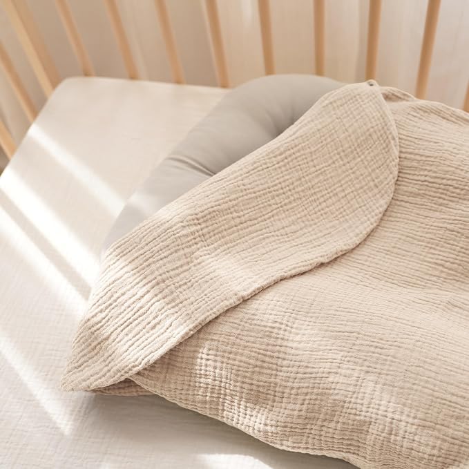 Konssy Muslin Baby Lounger Cover 2 Pack, 100% Cotton Newborn Lounger Cover, Soft and Breathable Baby Nest Slipcover for Boys Girls (Brown,Wheat)