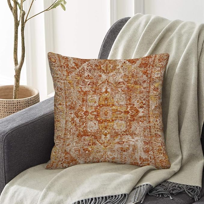 Boho Throw Pillow Covers 16x16 inch Set of 2,Bohemian Vintage Carpet Pattern Antique Ethnic Decor Double Sided Pattern Cushion Cover Soft Pillow Case Living Sofa Room Bed Square Pillow Cover