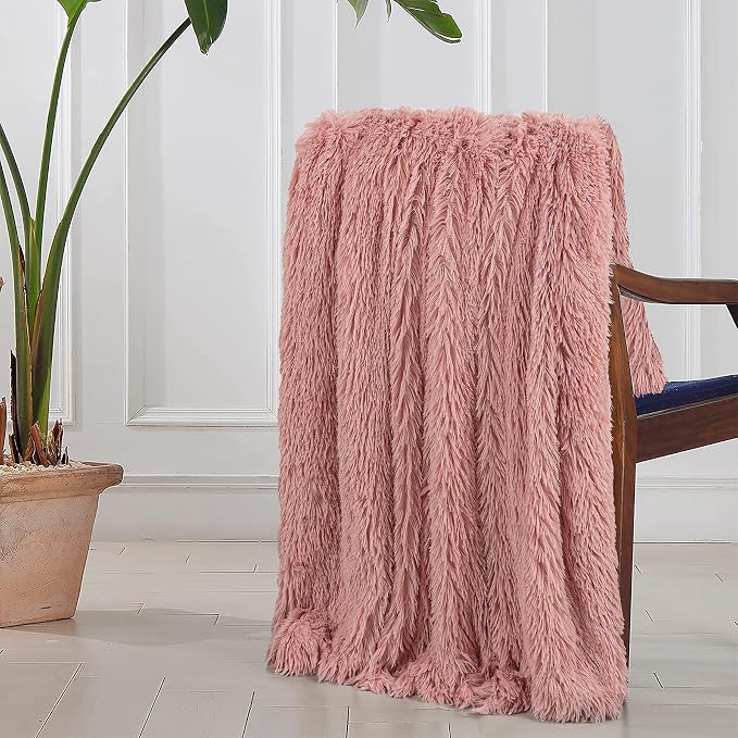 Decorative Extra Soft Fuzzy Faux Fur Throw Blanket 50" x 60",Solid Reversible Long Hair Shaggy Blanket,Fluffy Cozy Plush Comfy Microfiber Fleece Blankets for Couch Sofa Bedroom,Peach Whip