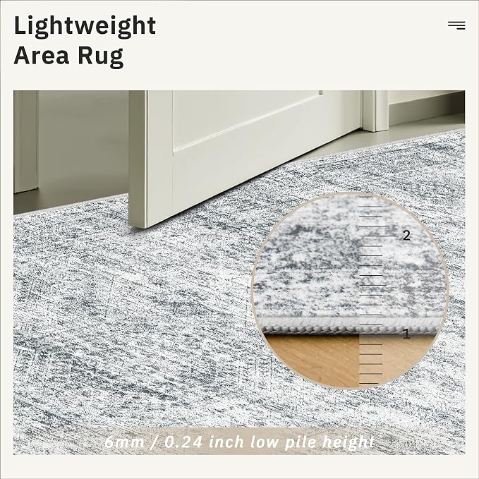 Soalmost 4x6 Area Rug for Living Room, Washable Rugs Non-Slip, Grey | Vintage Low-Pile Carpet for Dining Bedroom, Thin Foldable Stain Resistant Floor Mat Nursery Under Table Home Office Decor