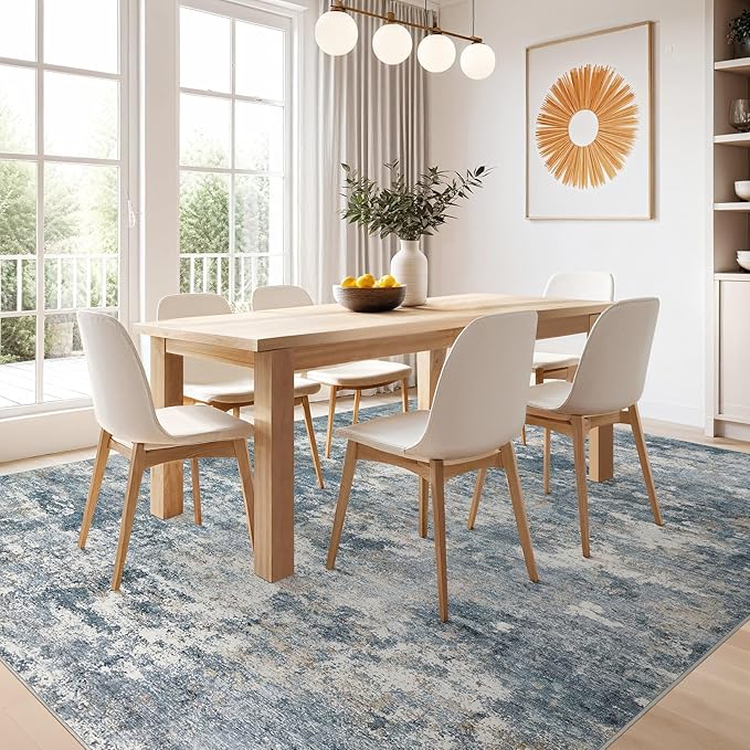 Nakagishi Boho 5x7 Area Rug Living Room Rugs Machine Washable Blue | Soft, Pet & Kid Friendly, Carpet for Living Room/Bedroom/Office/Kitchen/Nursery, Daily Home Decor Stain Resistant Moroccan