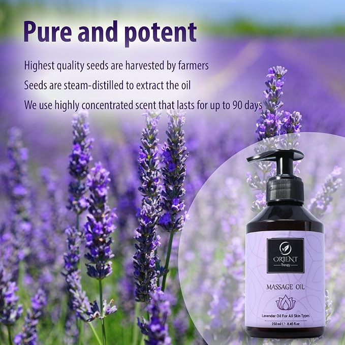 Lavender Massage Oil for Massage Therapy - Aromatherapy Scented Massage Oil for Couples- Soothing, Calming & Aromatic Body Oil - Non-Greasy & Lightweight - 250 ml
