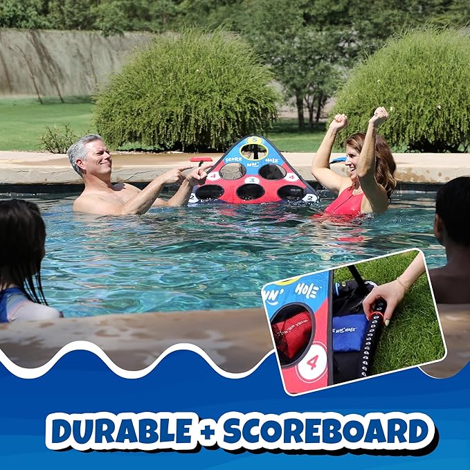 SKIP NN' HOLE Original Fun Stonne Skipping Meets Pool Cornhole Game Floating | for All Ages | Fun Swimming Pool Game for Adults and Family | Easy Setup, Durable, Portable Water and Lake Toy |