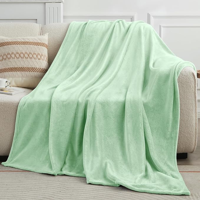 KMUSET Sage Green Fleece Throw Blanket for Bed - Lightweight Super Soft Cozy Luxury Bed Blanket Microfiber 50 x 60 inches