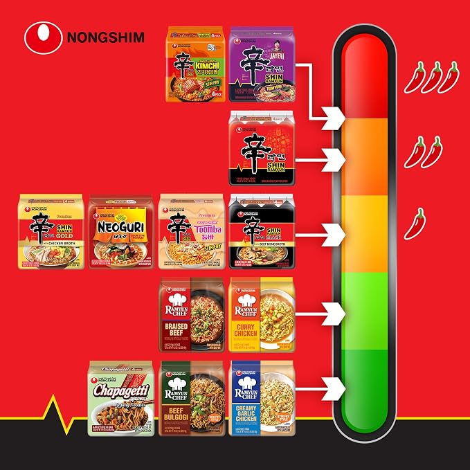 Nongshim Shin Ramyun Noodles, Spicy Korean Signature Instant Ramyun, Rich Beef Flavored Broth, Microwaveable, Korean Instant Noodles, 4.23 oz (Pack of 20), Packaging May Vary.