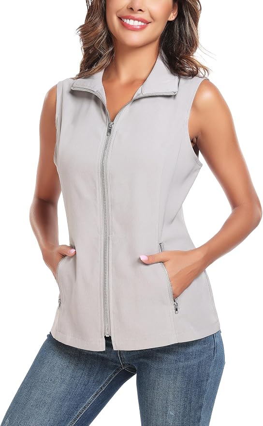 MISS MOLY Women's Lightweight Vest Casual Zip Up Utility Vest Hiking Golf Sleeveless Jackets with Pockets